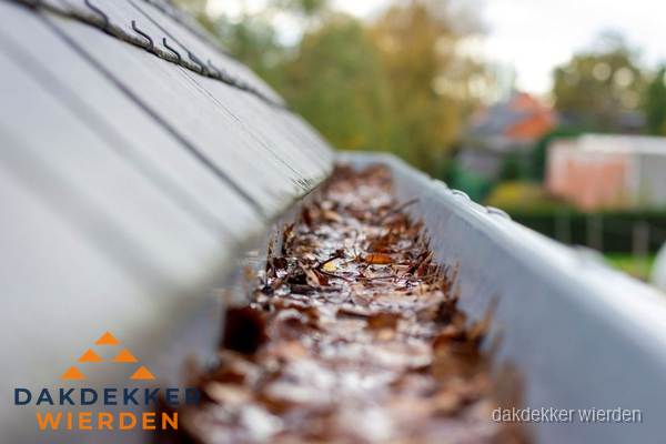 Verstopte dakgoot met bladeren schoonmaken in Wierden Verstopte dakgoot met bladeren schoonmaken in Wierden