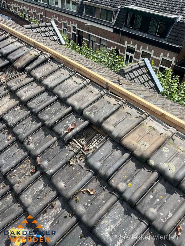 Dakonderhoud aan schuin pannendak met nokvernieuwing in Wierden